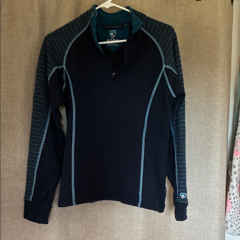 Kuhl Black and Teal Zip Up Sweater